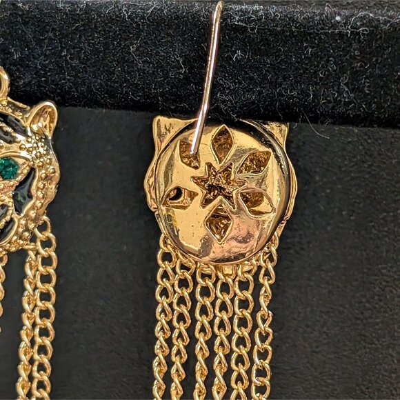 VTG Y2K Gold Tiger Dangle Earrings Bedazzled Fashion Metal Cleopatra Indie - Picture 4 of 4